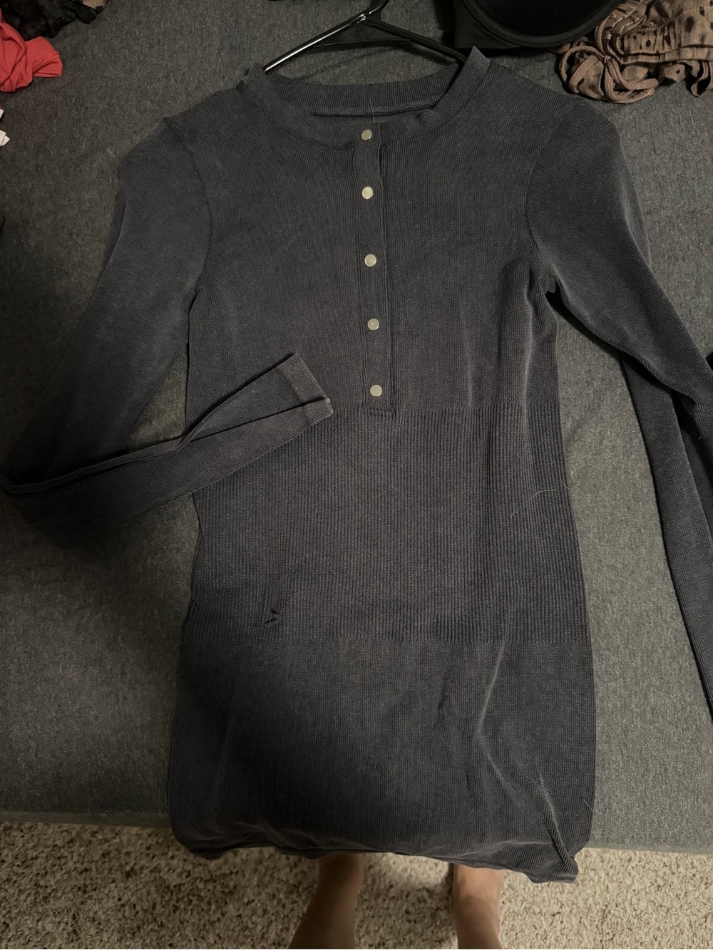 PrettyLittleThing Charcoal Ribbed Midi Dress with Button Placket